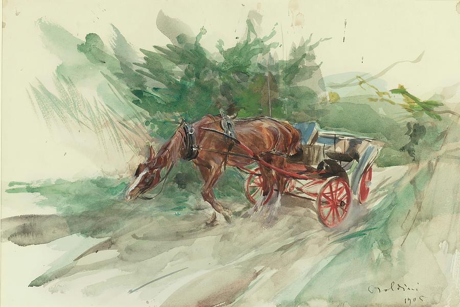 Tree Painting - Horse And Carriage by Giovanni Boldini