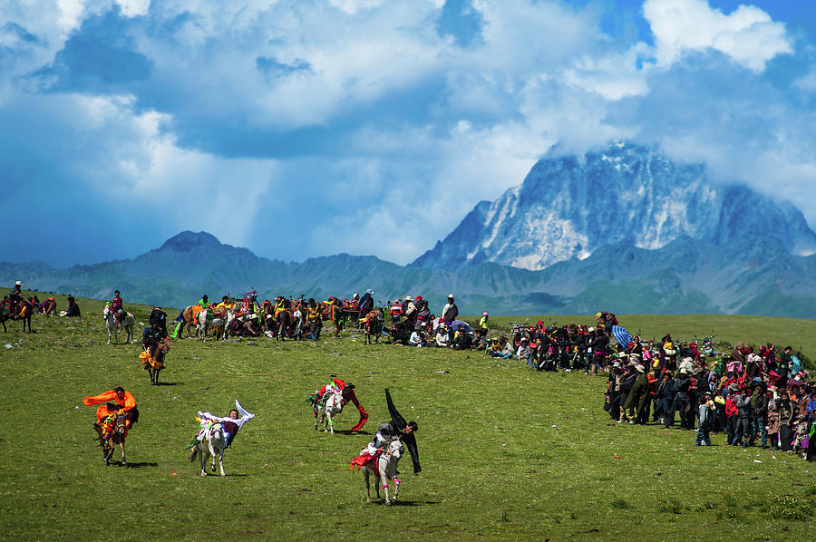 Horse Race In Tibet, Sichuan, China #1 Photograph by Ducoin David