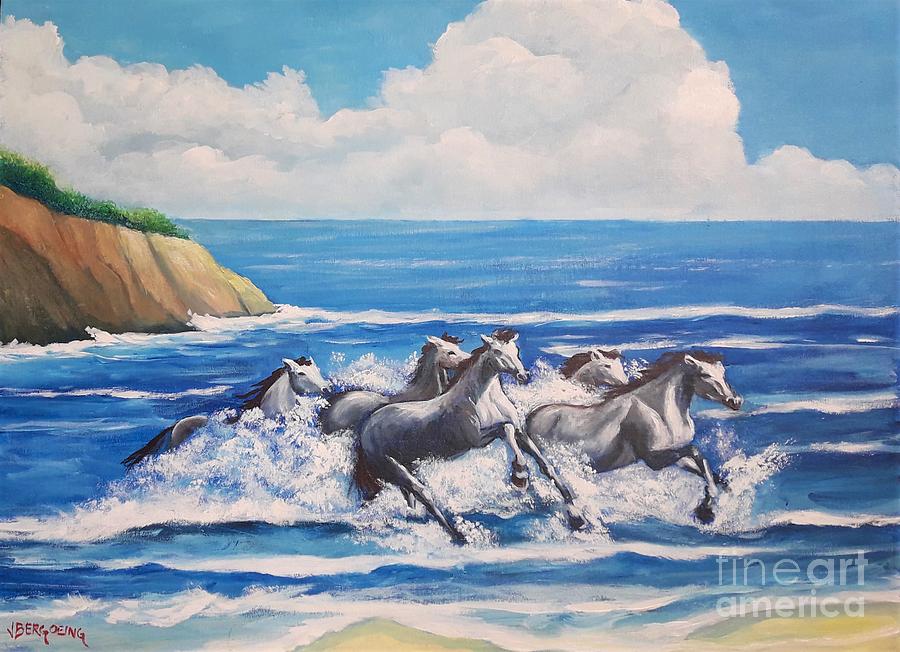 Horses on a Beach #1 Painting by Jean Pierre Bergoeing