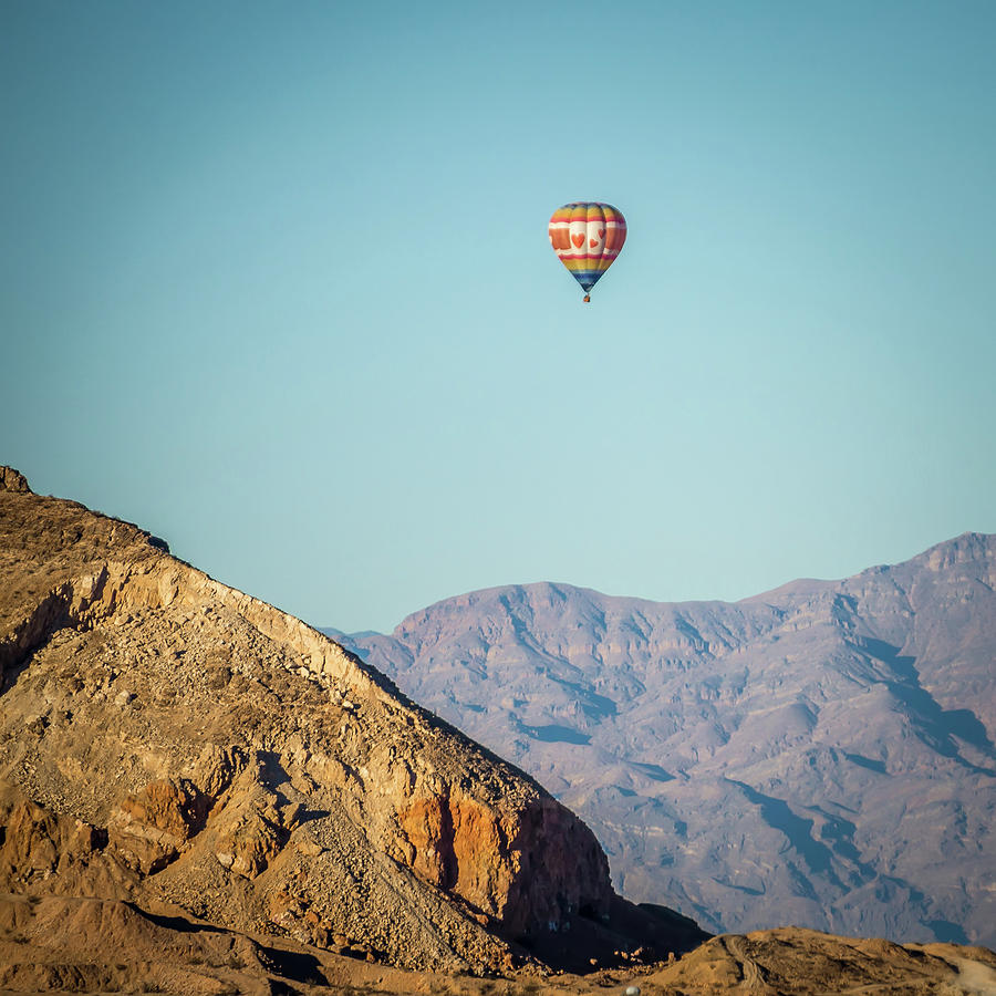Hot Air Balloon Flying Above Red Rock Canyon #1 Photograph by Alex Grichenko