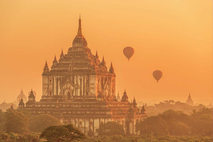 Hot Air Balloons Over Temples, Myanmar #1 Digital Art by Stefano Brozzi