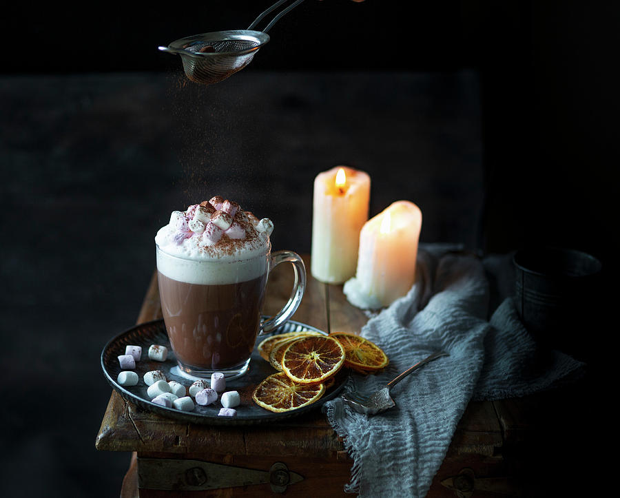 Hot Chocolate With Frothy Milk And Cocoa Powder #1 Photograph by Cath Lowe