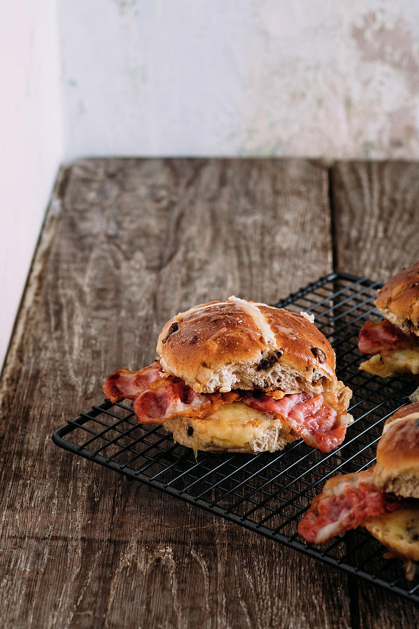 Hot Cross Buns With Cheese And Bacon #1 Photograph by Adrian Britton