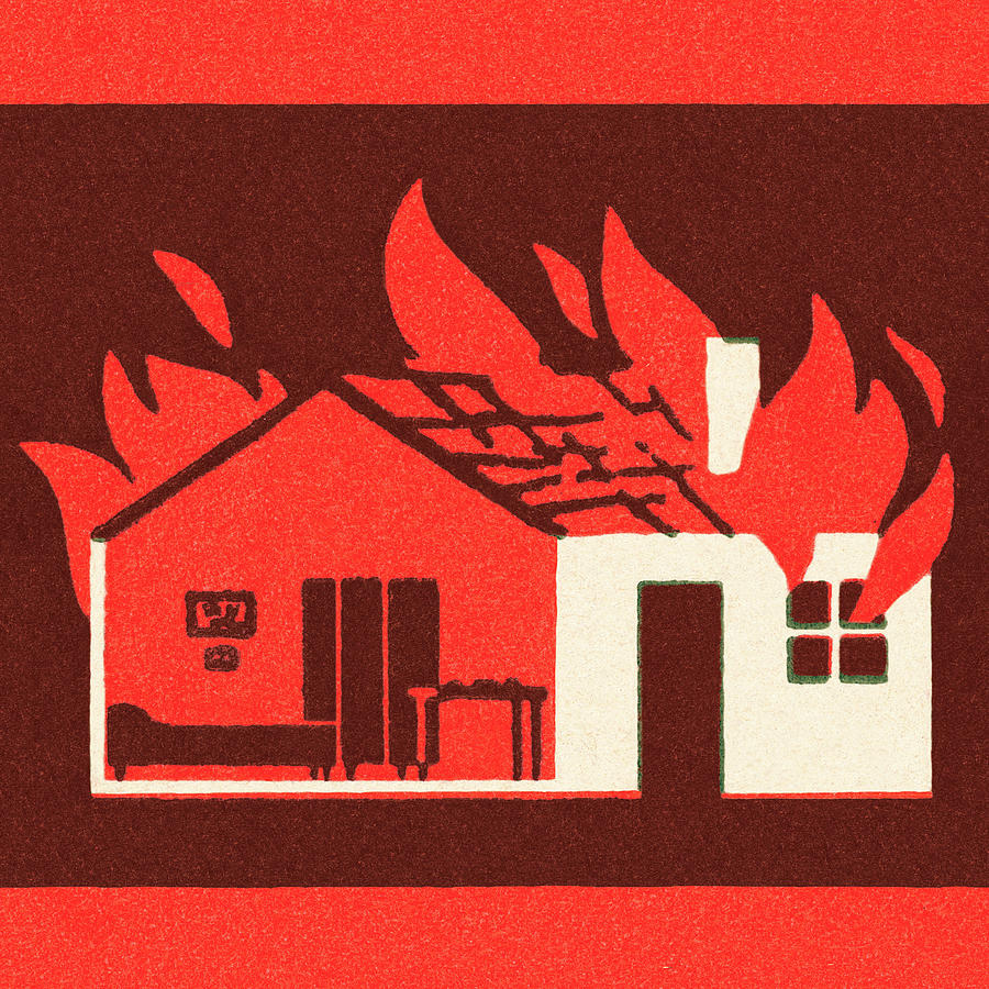Vintage Drawing - House on fire #1 by CSA Images