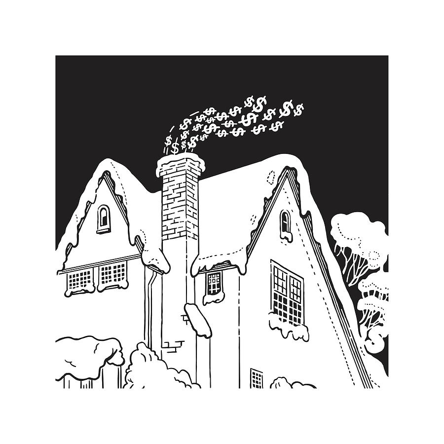 Black And White Drawing - House Roof Covered in Snow #1 by CSA Images