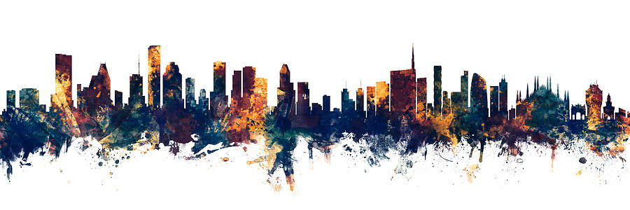 Houston Digital Art - Houston and Milan Skyline Mashup #1 by Michael Tompsett