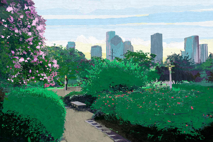 Houston Skyline Over Buffalo Bayou Park Painting by D Tao - Fine Art ...