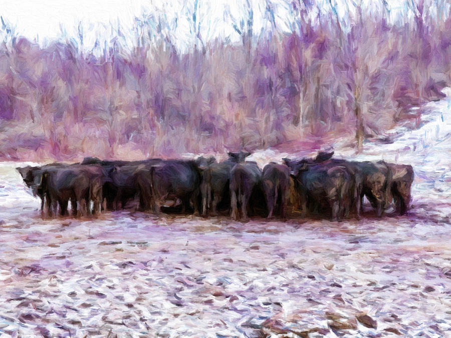 Cow Mixed Media - Huddle Up #1 by Leslie Montgomery