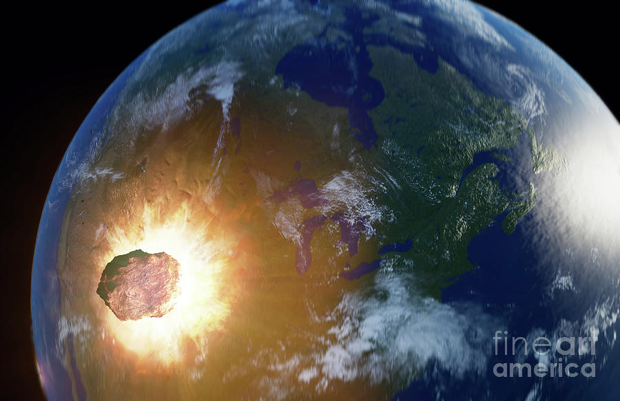Armageddon Photograph - Huge Asteroid Impacting Earth #1 by Andrzej Wojcicki/science Photo Library