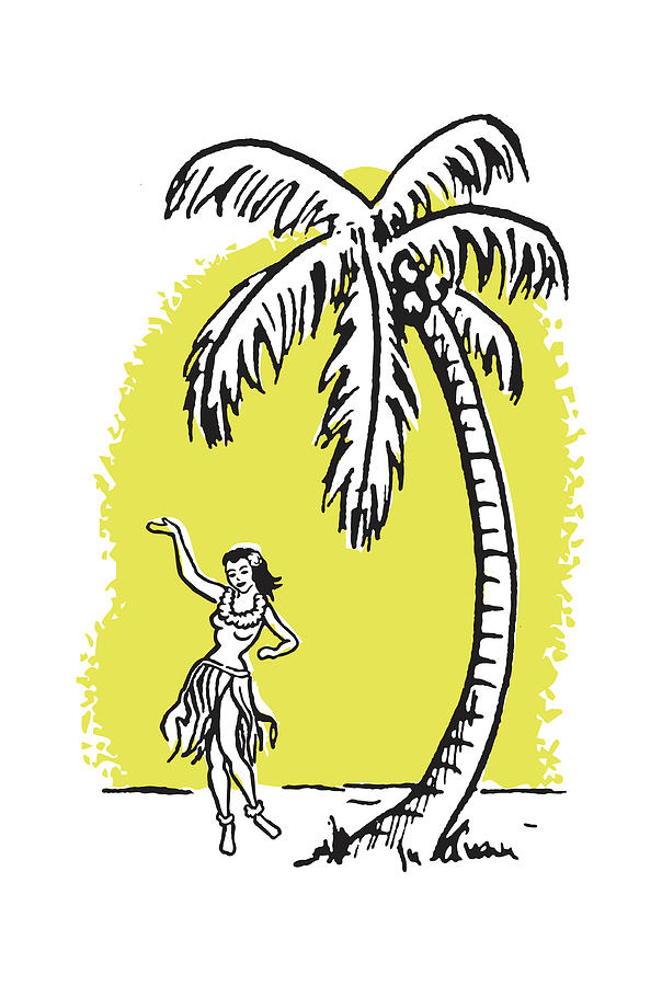 Vintage Drawing - Hula Girl Dancing by Palm Tree #1 by CSA Images