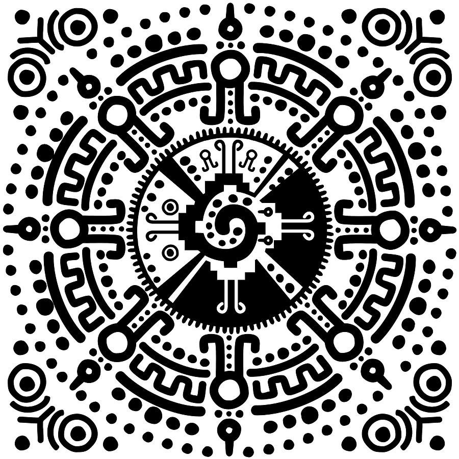 Hunab Ku Mayan Symbol Black And White Digital Art By Lioudmila Perry