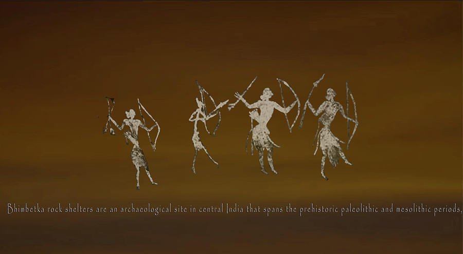 Hunter-Gatherers of Bhimbetka #1 Digital Art by Asok Mukhopadhyay