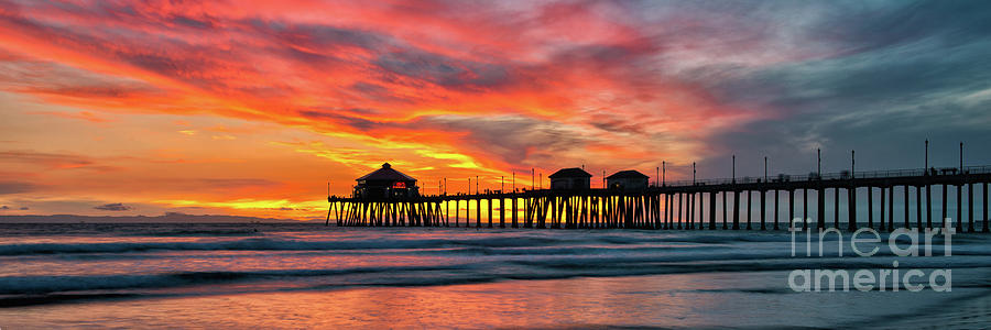 Huntington Beach Pier Sunset with Reflections #1 Photograph by Peter Dang