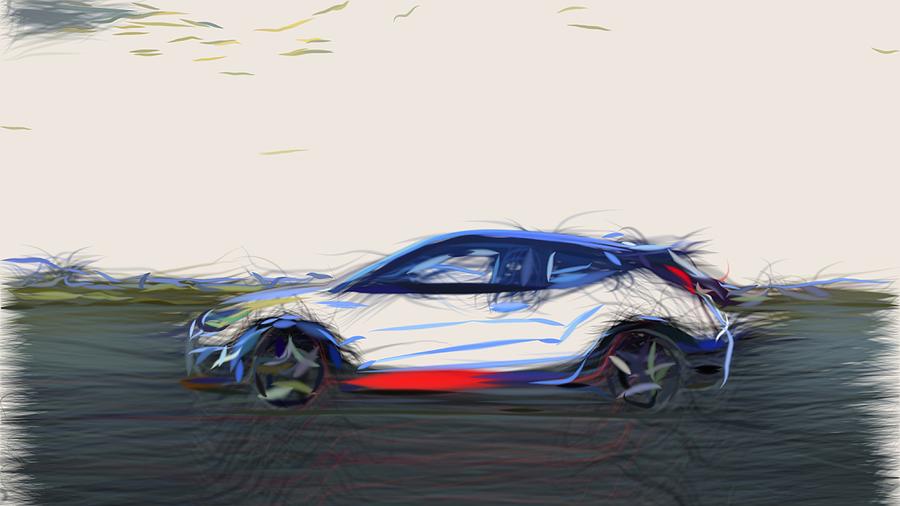 Hyundai Veloster N Drawing #2 Digital Art by CarsToon Concept