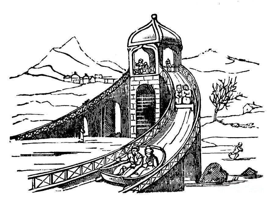 Ice Mountain, Artificial Sledge Run Drawing by Print Collector Ice Mountain, Artificial Sledge Run Drawing by Print Collector