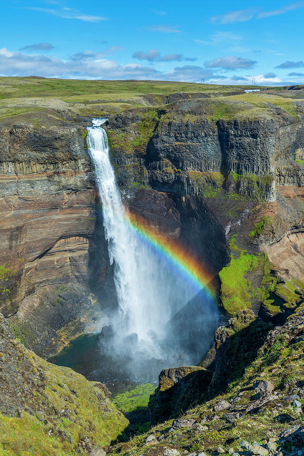 Iceland, South Iceland, Suwurland, Haifoss Waterfall At Fossa River #1 Digital Art by Sebastian Wasek