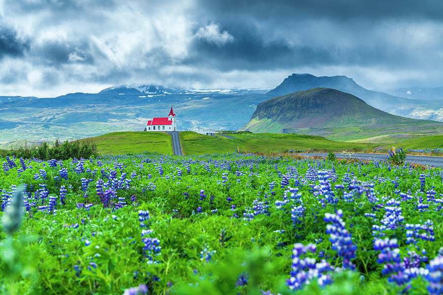 Iceland, West Iceland, Vesturland, Snæfellsnes, Ingjaldsholl Church ...