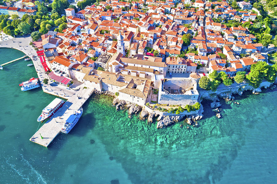 Idyllic Adriatic island town of Krk aerial view #1 Photograph by Brch Photography