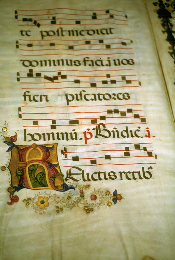 Illuminated manuscript, in medieval library #1 Photograph by Steve Estvanik