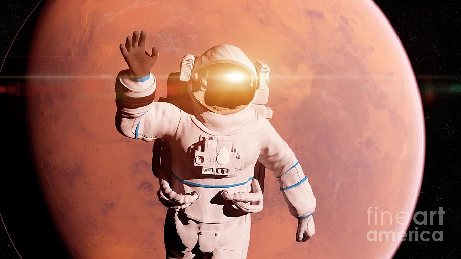 Illustration Of An Astronaut In Front Of Mars #1 Photograph by Sebastian Kaulitzki/science Photo Library