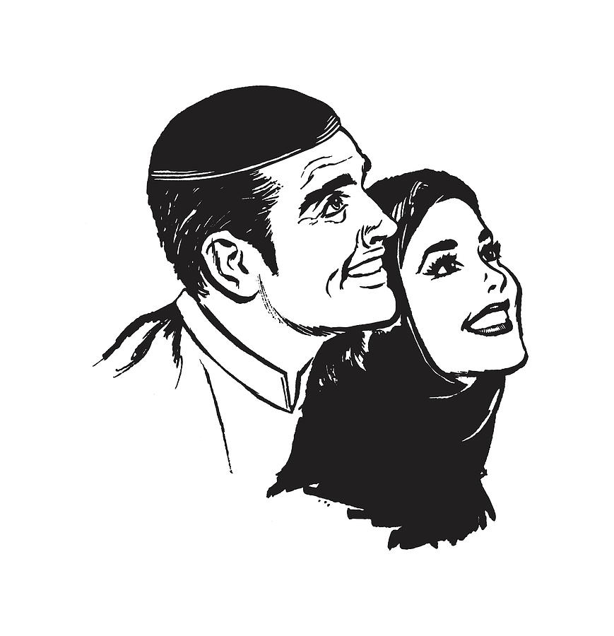 Black And White Drawing - Illustration of man and woman #1 by CSA Images