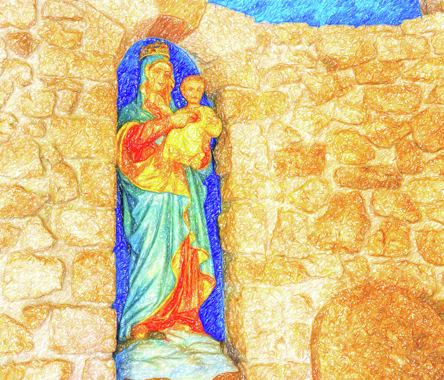 illustration of  the Blessed Virgin Mary with Baby Jesus #1 Photograph by Vivida Photo PC