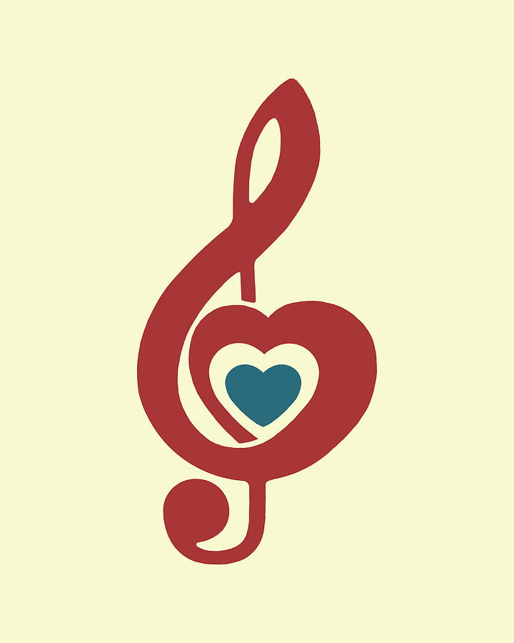 Music Drawing - Illustration with symbol of musical note with heart shape #1 by CSA Images