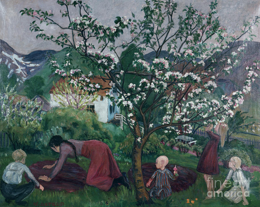 In the garden  #1 Painting by O Vaering