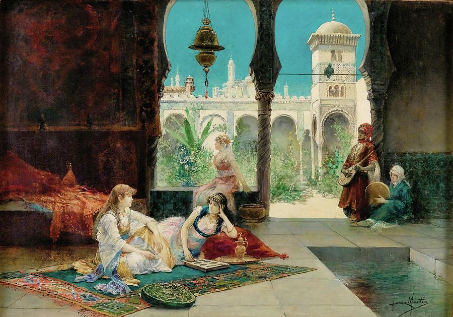 Musician Painting - In The Harem by Juan Gimenez Martin