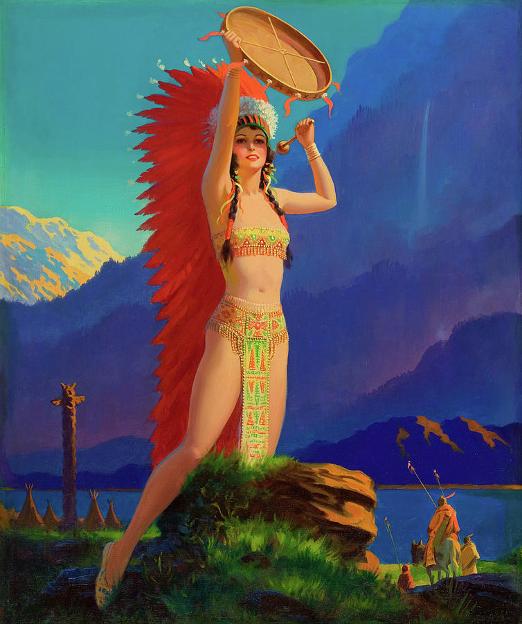 Indian Maiden with Tom Tom #1 Painting by Edward Eggleston