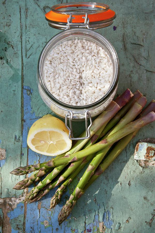 Ingredients For Asparagus Risotto 1 Photograph by Blomfield