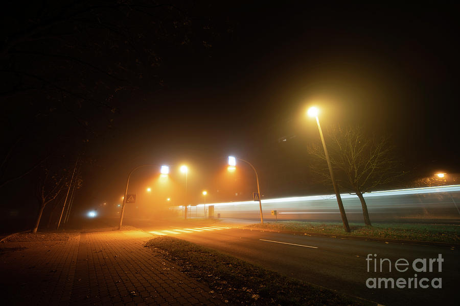 Intersection At Night In Fog #1 Photograph by Wladimir Bulgar/science Photo Library