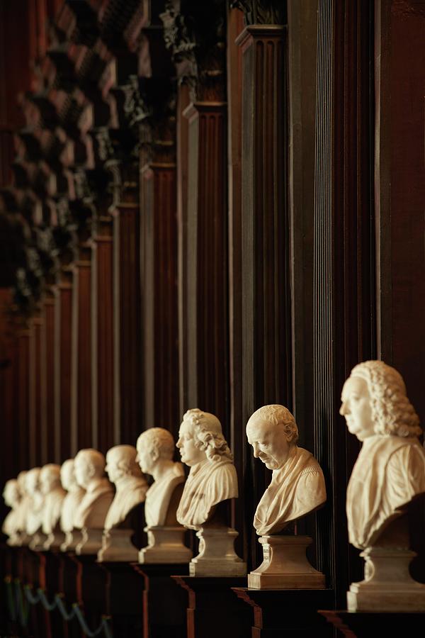 Ireland, Dublin, The Busts Of Prominent Scholars In The Old Library, Trinity College #1 Digital Art by Richard Taylor