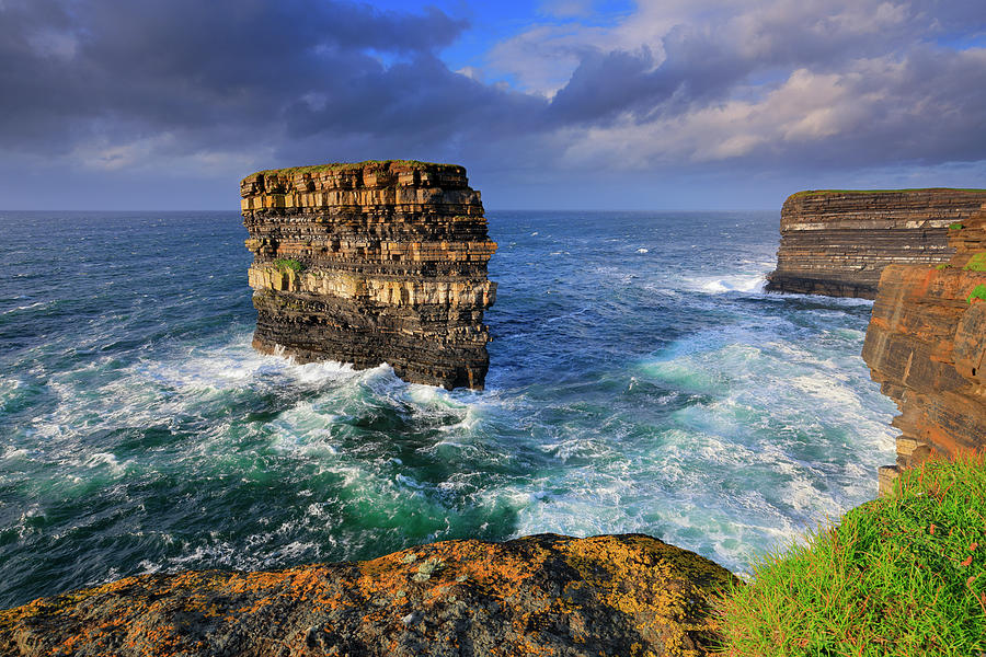 Image Digital Art - Ireland, Mayo, Ballina, View Of The Imposing Downpatrick Head Sea Stack From The Surrounding Cliffs, Near The Seaside Village Of Killala And One Of The Highlights Of The Wild Atlantic Way #1 by Riccardo Spila