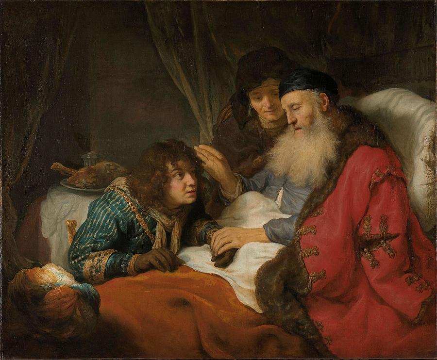 Govaert Flinck Painting - Isaac Blessing Jacob. #1 by Govert Flinck