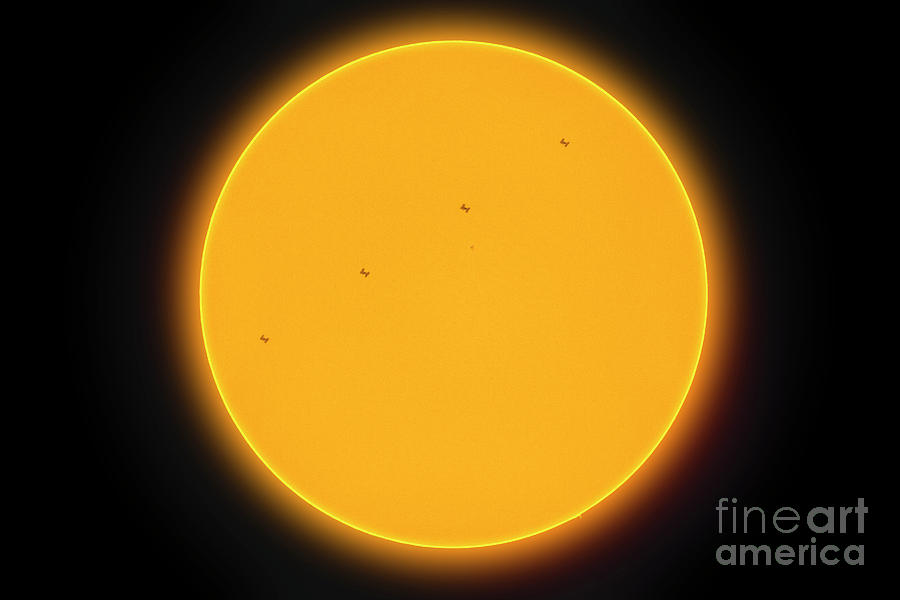 Space Photograph - Iss Transit Across The Solar Disc #1 by Miguel Claro/science Photo Library