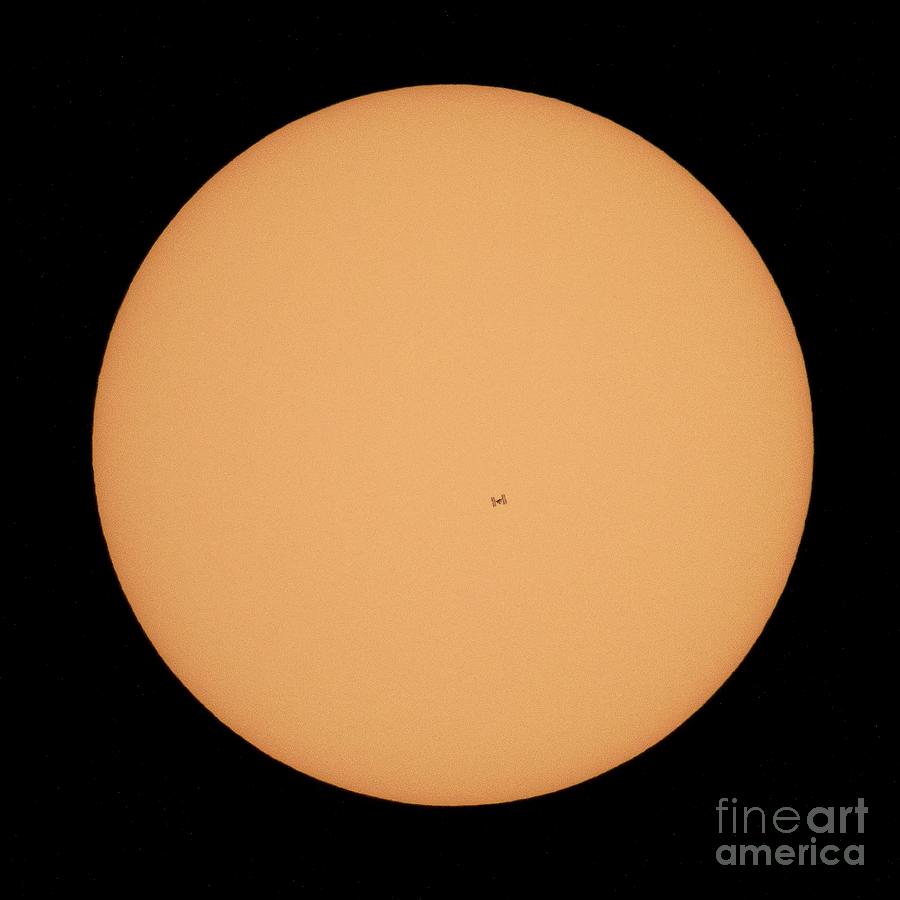 Space Photograph - Iss Transit Across The Solar Disc #1 by Nasa/joel Kowsky/science Photo Library