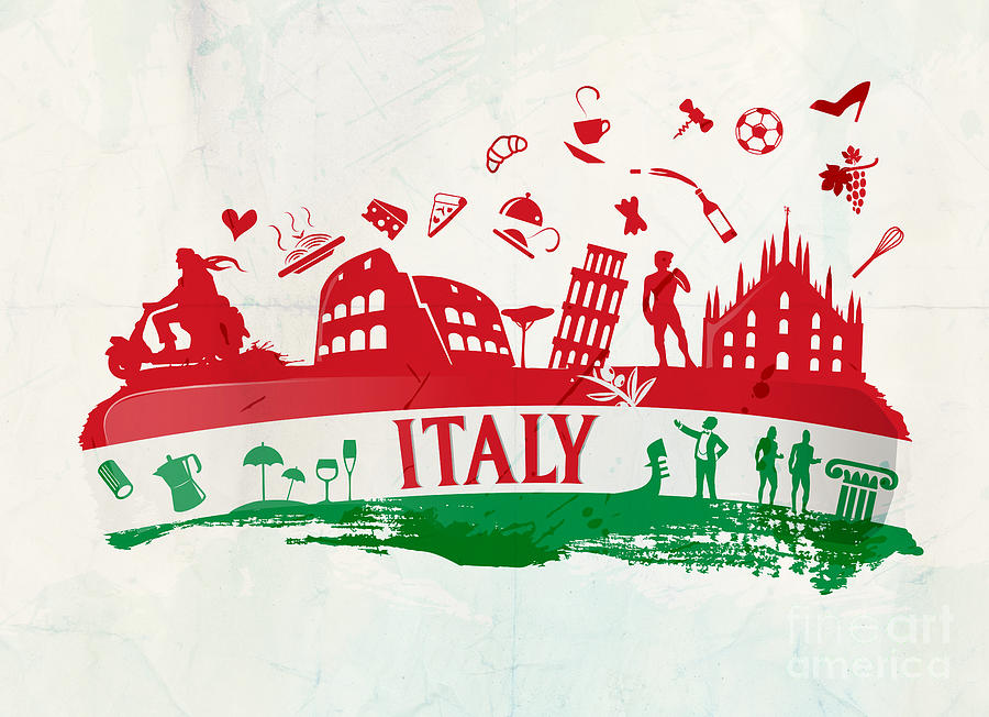 Italian Background With Silhouette Symbol Set Digital Art By Domenico Condello