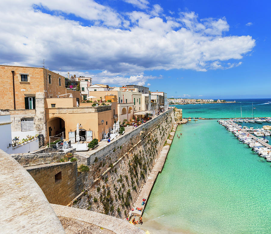 Italy, Apulia, Lecce District, Salento, Otranto, Mediterranean Sea, Adriatic Sea, Adriatic Coast, Old Town, View Of The Harbor #1 Digital Art by Luigi Vaccarella