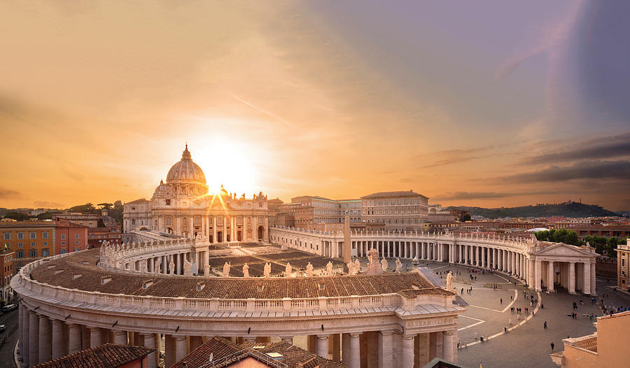 Italy, Latium, Roma District, Vatican City, Rome, St Peters Square, St Peters Basilica, San Pietro Dome And Square #1 Digital Art by Paolo Giocoso