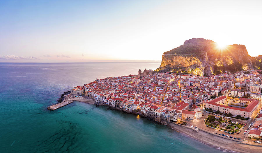 Italy, Sicily, Palermo District, Mediterranean Sea, Cefalu, Aerial View #1 Digital Art by Antonino Bartuccio