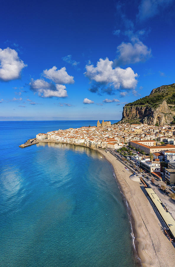 Italy, Sicily, Palermo District, Mediterranean Sea, Tyrrhenian Sea, Cefalu, Aerial View #1 Digital Art by Antonino Bartuccio