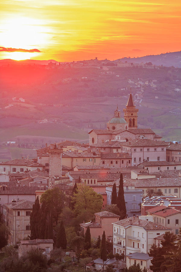 Italy, Umbria, Perugia District, Trevi, Village At Sunset #1 Digital Art by Maurizio Rellini