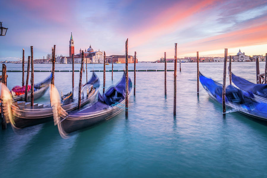 Italy, Veneto, Venetian Lagoon, Adriatic Coast, Venezia District, Venice, San Giorgio Maggiore, Gondolas #1 Digital Art by Stefano Coltelli
