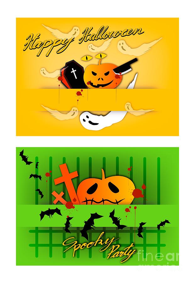 Jack-o-Lanterns and Evils on Halloween Party Background Drawing by Iam ...