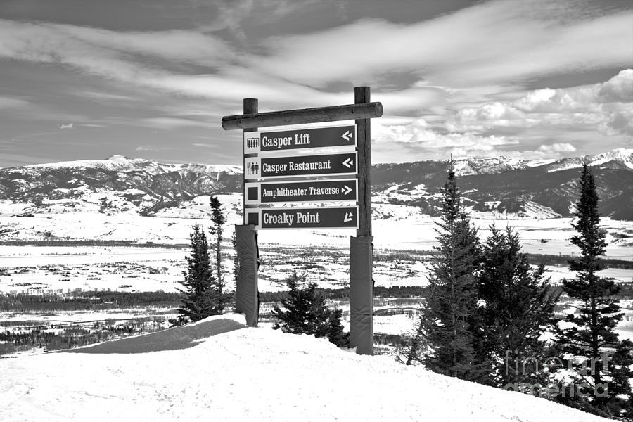 Jackson Hole Trail Signs Black And White Photograph by Adam Jewell