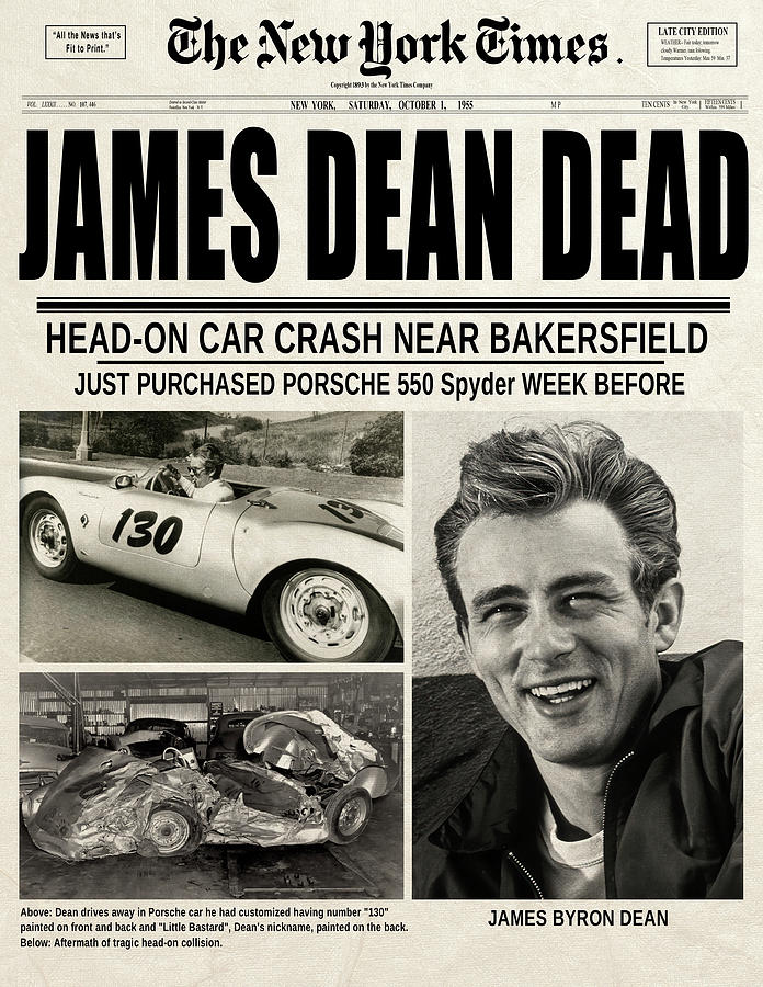James Dean Killed Headline - New York Times 1955 Digital Art by Daniel ...