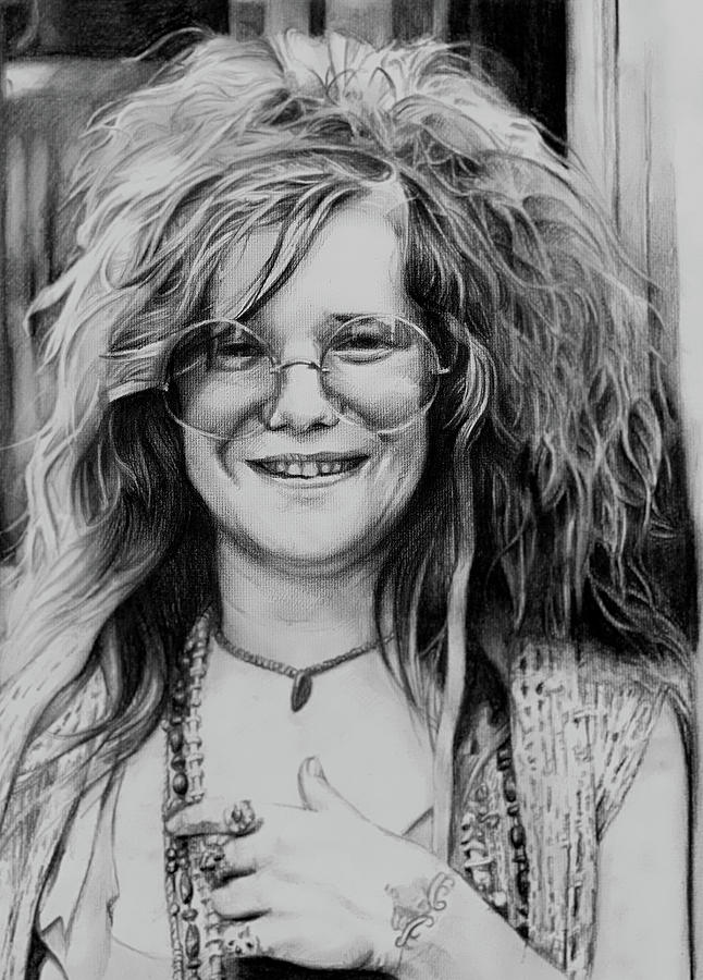 Portrait Drawing - Janis Joplin #1 by Steve Hunter