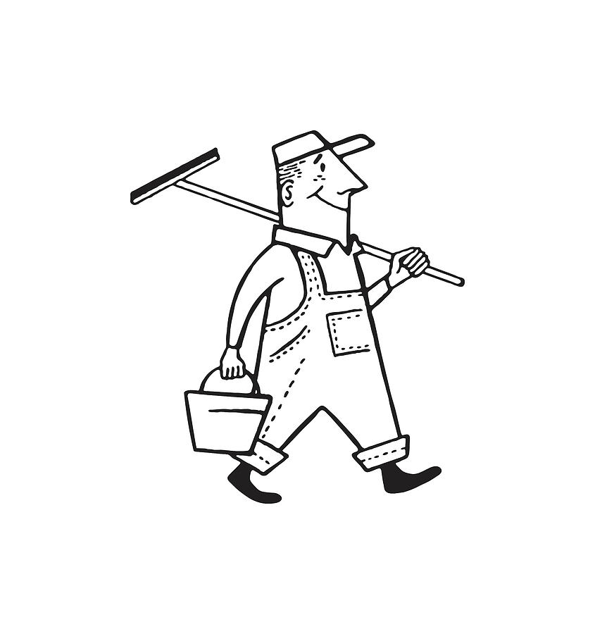 Janitor with Broom and Bucket Drawing by CSA Images Fine Art America