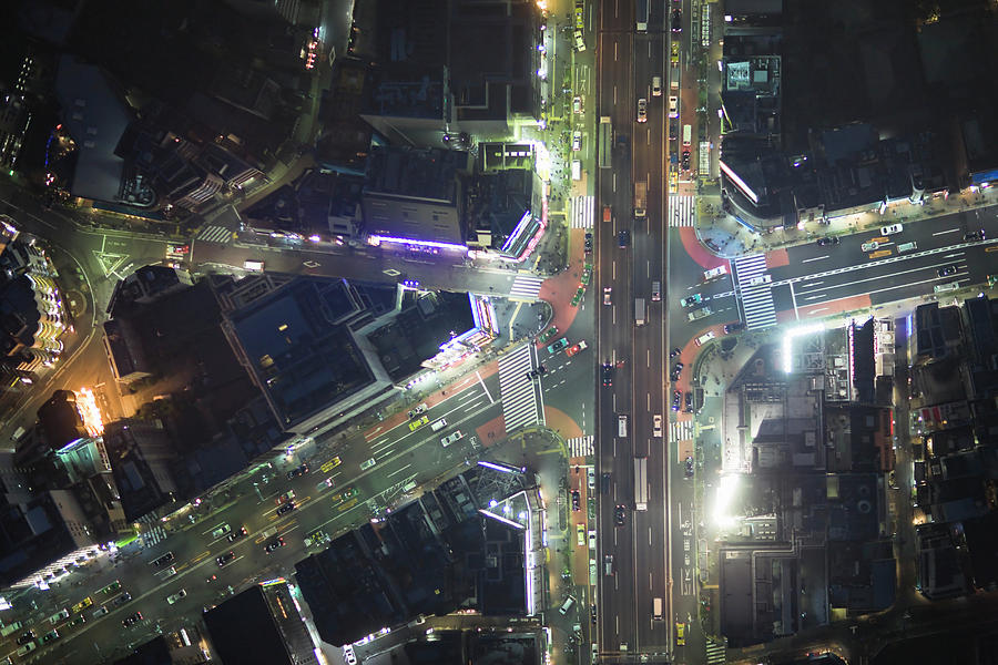 Japan, Tokyo, Aerial View Of Traffic #1 Photograph by Michael H